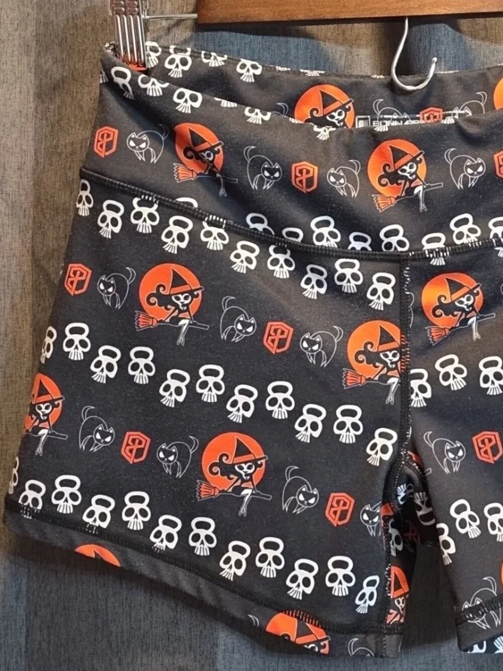 Born Primitive Witch and Skull Kettlebell Halloween Shorts
